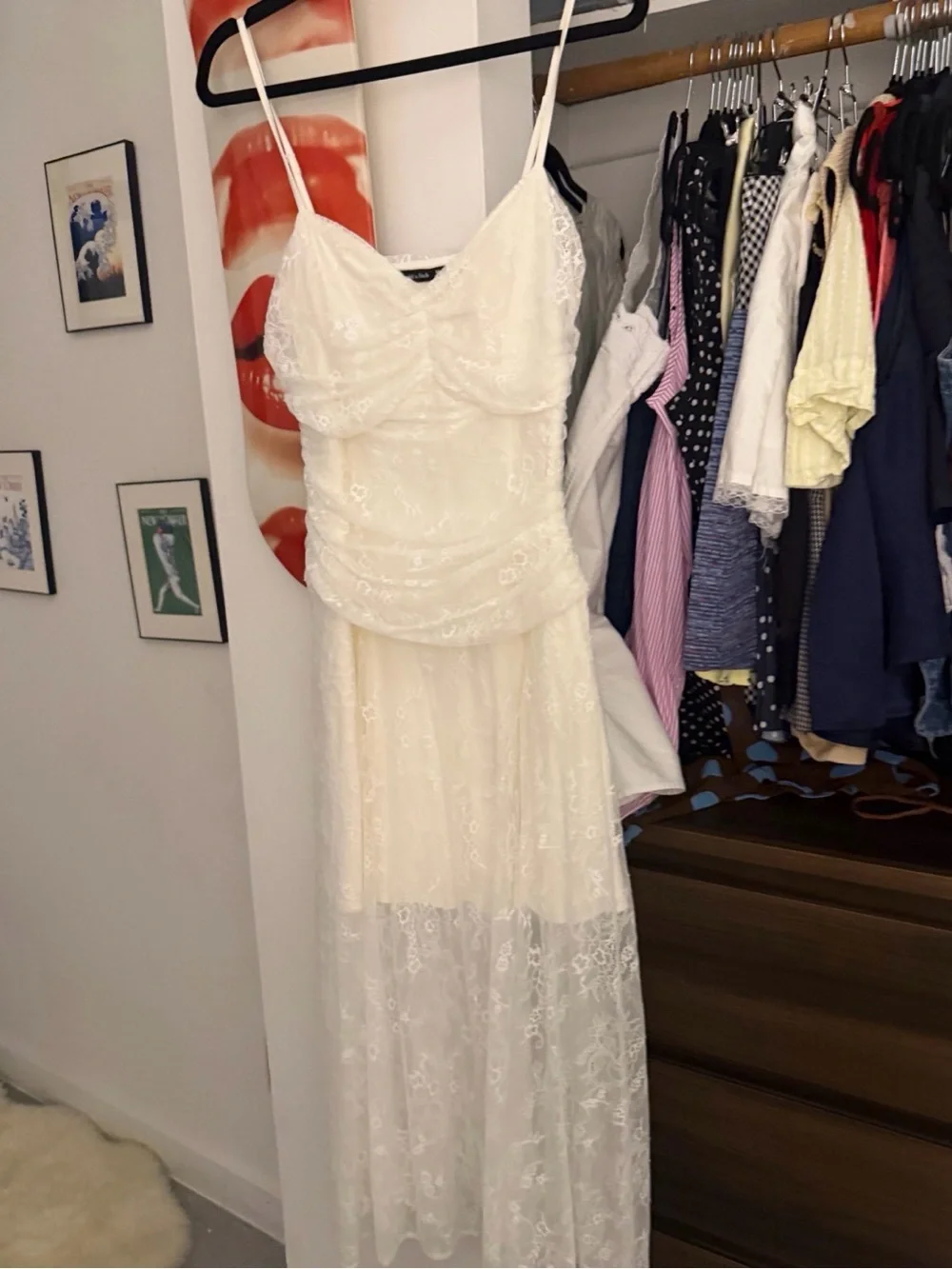 Ivory Lace Maxi Dress with Spaghetti Straps